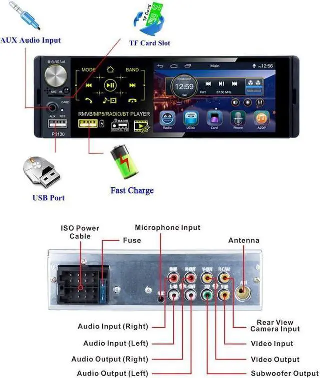 Alt view image 3 of 7 - BONAEVER Single DIN Car Bluetooth Radio with Capacitive Touch Screen FM/AM/RDS Standereo Radio Receiver Dual USB/AUX-in/SD Port + Backup Camera Standeering Wheel Control