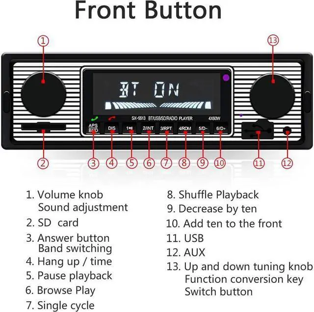 Alt view image 2 of 7 - BONAEVER Bluetooth Vintage Car Standereo MP3 Player Dual Knob Audio Classic Standereos USB/SD/MP3/AUX FM WMA/WAV Radio Receiver H s Free Wireless Remote Control