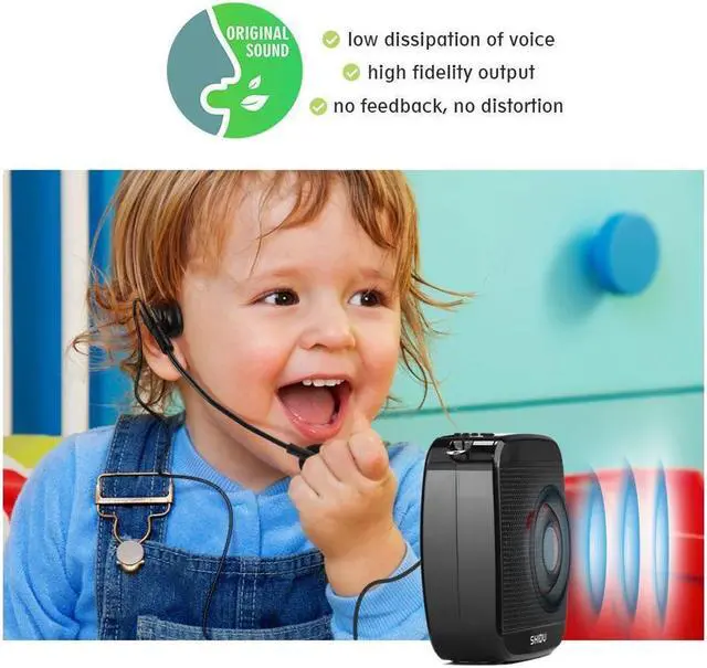 Alt view image 5 of 7 - BONAEVER Portable Voice Amplifier 18WMini Voice Amplifier with Wired Microphone Headset Rechargeable Portable Microphone Speaker PA Systerm