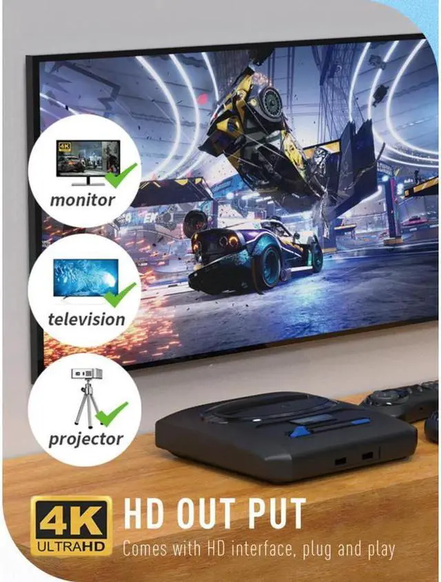 Alt view image 5 of 6 - BONAEVER 16 Bit Md Retro Video Game Wireless Console Game Standick 4k Hdmi Built-in 1913 Classic Games for Sega Genesis Mini / Mega Drive