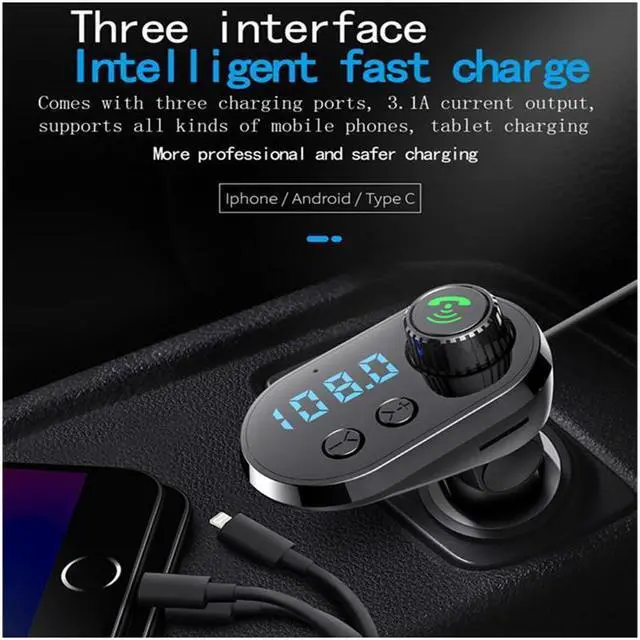 Alt view image 2 of 6 - BONAEVER 3.1A Car Charger Built-in 3 USB Ports Charging Data Cable Bluetooth 5.0 FM Transmitter Wireless H sfree Auto Audio Receiver MP3 Player Fast Charger Gold