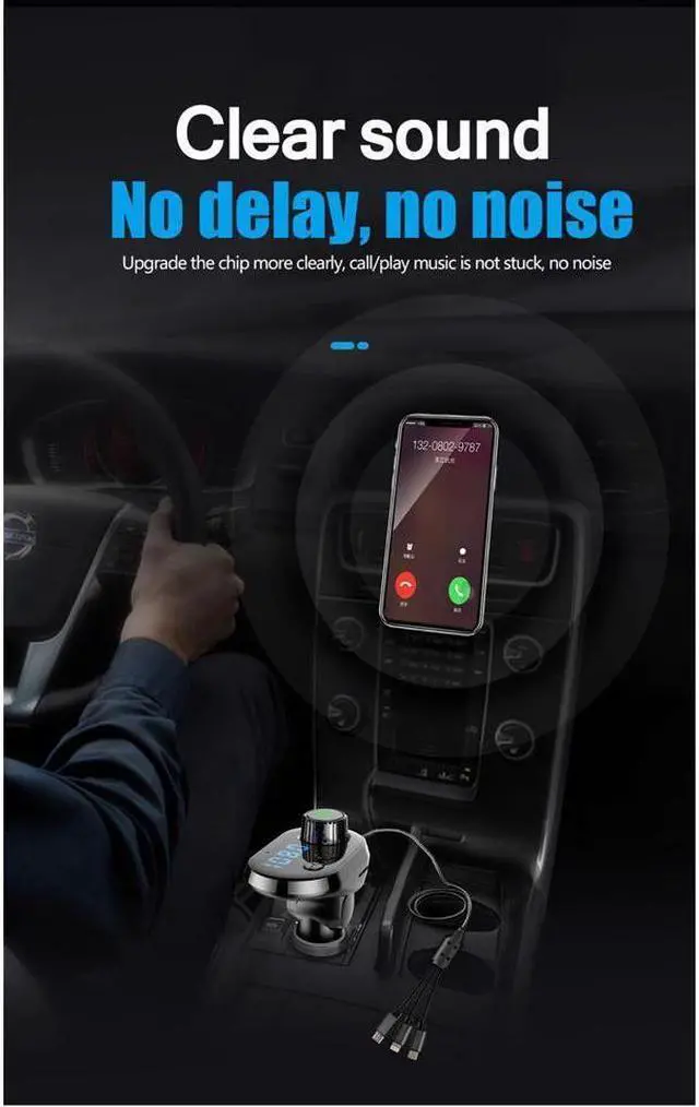 Alt view image 4 of 6 - BONAEVER 3.1A Car Charger Built-in 3 USB Ports Charging Data Cable Bluetooth 5.0 FM Transmitter Wireless H sfree Auto Audio Receiver MP3 Player Fast Charger Gold