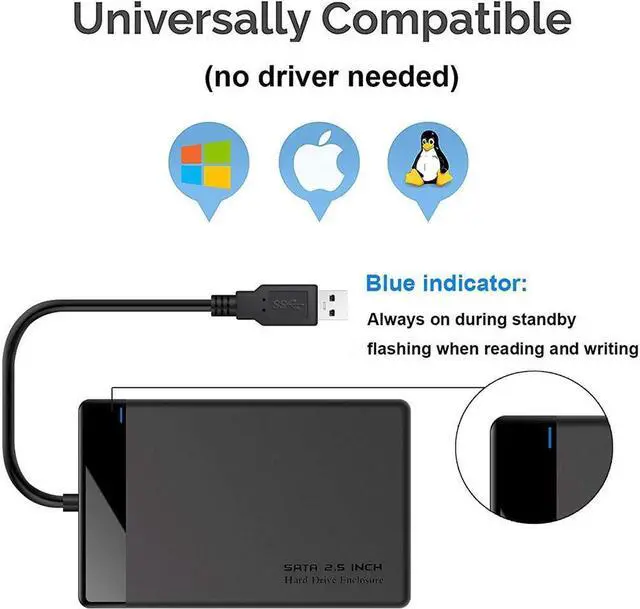 Alt view image 3 of 6 - BONAEVER SATA 2.5-inch USB 3.0 Mobile Hard Drive Box 5Gbps Laptop External Hard Drive Enclosure Hard Disk Case Maximum Support 3BT