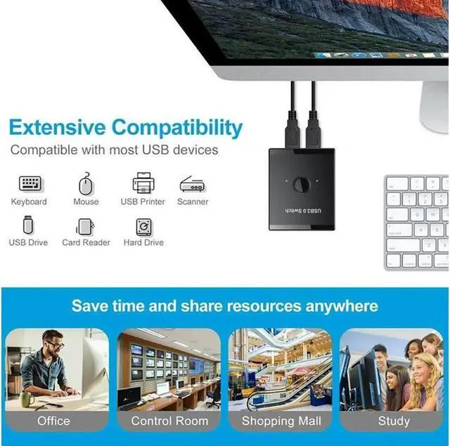 Alt view image 5 of 7 - BONAEVER usb switch kvm usb hub 3.0 switcher selector kvm switch for keyboard pc mouse printer 1 pc sharing 2 devices