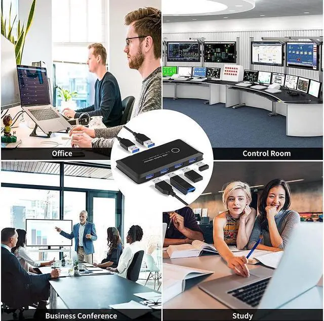 Alt view image 6 of 6 - BONAEVER USB 3.0 Switch Selector KVM Switcher for 2 PC Sharing 4 USB Devices Mouse Keyboard Scanner Printer Computer with One Button Swapping 2 USB Cable