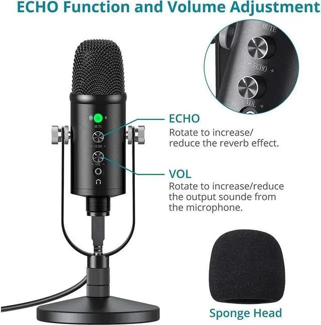 Alt view image 5 of 7 - BONAEVER USB Microphone Cardioid USB Microphone Condenser Microphone PC Gaming Computer Microphone with Round Support for Standreaming Podca Standing Vocal Recording