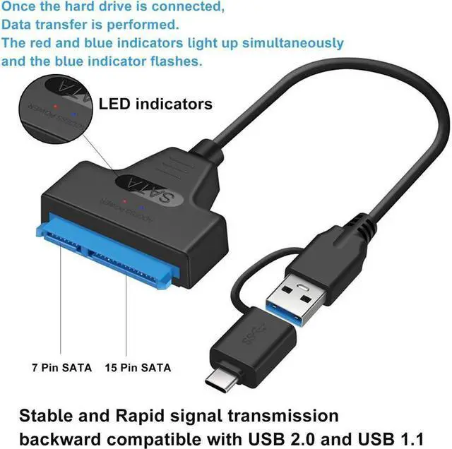 Alt view image 6 of 6 - USB 3.0 Type C to SATA Adapter Cable, USB 3.0/Type-C to SSD/2.5 Inch SATA Hard Drive Adapter, 2.5 Inch HDD/SSD Hard Drive Driver Converter/Adapter Cable