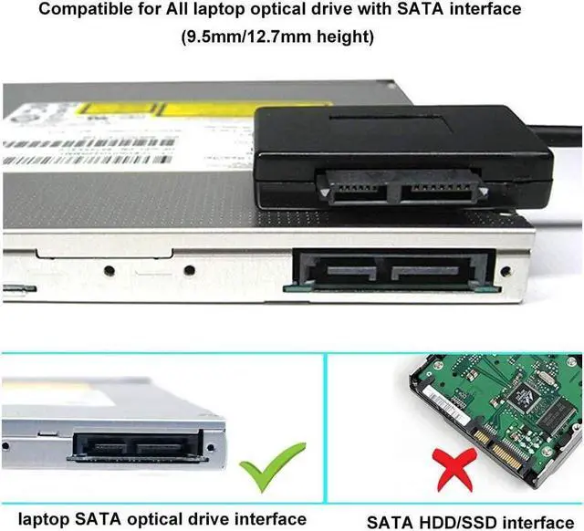 Alt view image 2 of 7 - BONAEVER USB 2.0 to 13 Pin Slimline SATA Laptop CD/DVD ROM Optical Drive Adapter Cable Black - 35cm