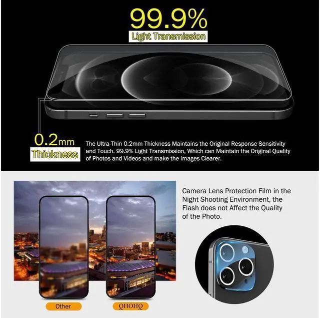 Alt view image 7 of 7 - BONAEVER 3 Pack Tempered Glass Screen Protector Compatible with iPhone 12 Pro 6.1 inch with 3 Pack Camera Lens Protector [9H Hardness] [Scratch Resi Standant]