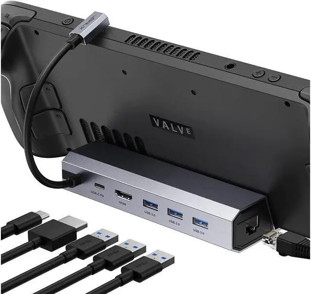 Main image of BONAEVER Docking Station For Valve Steam Deck 6-in-1 Steam Deck Dock with HDMI 2.0 4K@60Hz Gigabit Ethernet 3 USB-A 3.0 Full Speed Charging USB-C Port
