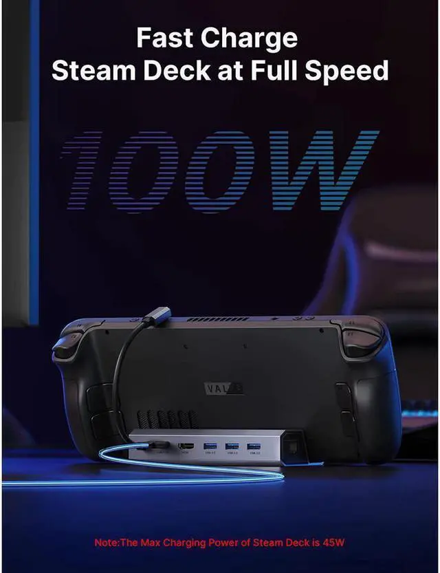Alt view image 5 of 6 - BONAEVER Docking Station For Valve Steam Deck 6-in-1 Steam Deck Dock with HDMI 2.0 4K@60Hz Gigabit Ethernet 3 USB-A 3.0 Full Speed Charging USB-C Port