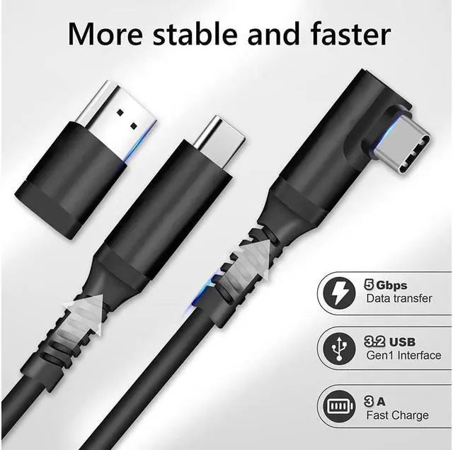 Alt view image 3 of 7 - BONAEVER Link Cable 16FT Compatible for Que Stand 2/1/Pico 4 VR Headset Cable Accessories for Rift S/ Steam VR Games USB 3.0 Type C to C High Speed Data Transfer Charging Cord for Gaming PC