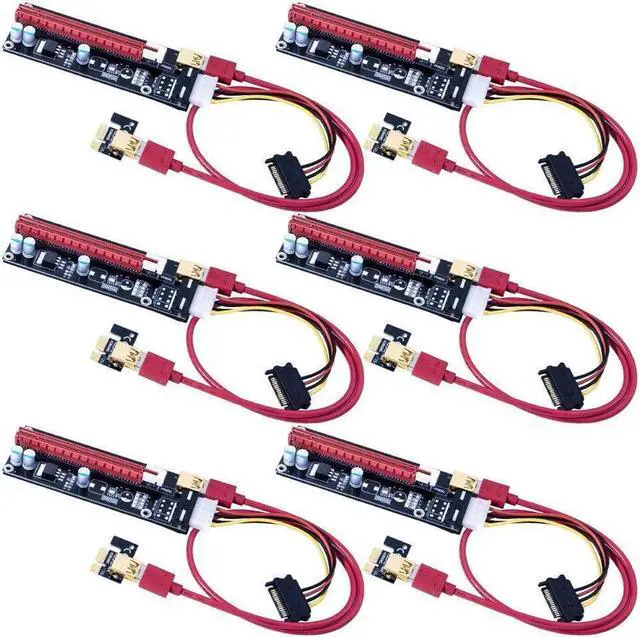 Main image of BONAEVER 6x PCIe Riser Mining Card PCI-E 16x to 1x Powered Riser Adapter Card with USB 3.0 Extension Cable & MOLEX to SATA Power Cable - GPU Riser Adapter Cable