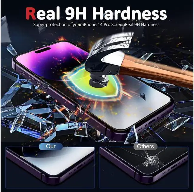 Alt view image 4 of 7 - BONAEVER [3+3 Pack] iPhone 14 Pro 6.1 Inch Screen Protector with Camera Lens Protector 9H Shatterproof Tempered Glass Film with Easy In Standallation Frame