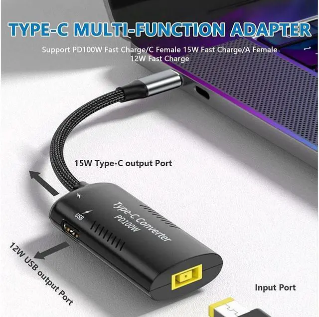Alt view image 2 of 7 - BONAEVER USB C To Slim Tip Cable Adapter - Type C Female to DC Adapter - Type C Multifunction Adapter Cable 100W to Square Laptop Charging Cable Adapter
