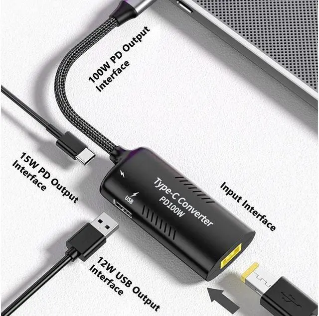 Alt view image 5 of 7 - BONAEVER USB C To Slim Tip Cable Adapter - Type C Female to DC Adapter - Type C Multifunction Adapter Cable 100W to Square Laptop Charging Cable Adapter
