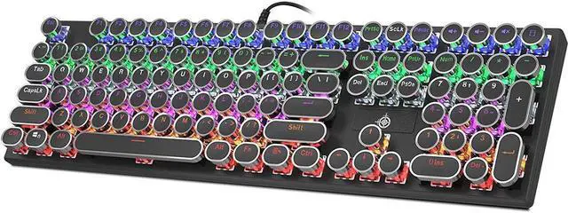 Main image of BONAEVER Mechanical Gaming Keyboard Typewriter RGB Backlit Keyboard 108 Retro Round Keycaps Wired Mechanical Keyboard with Blue Switch for Desktop Computer PC