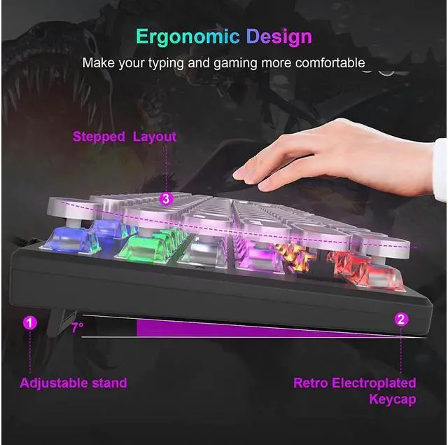 Alt view image 5 of 7 - BONAEVER Mechanical Gaming Keyboard Typewriter RGB Backlit Keyboard 108 Retro Round Keycaps Wired Mechanical Keyboard with Blue Switch for Desktop Computer PC