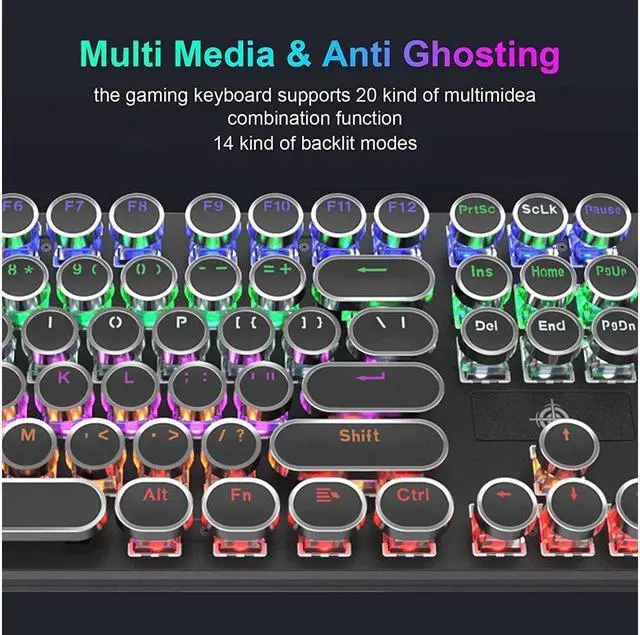 Alt view image 7 of 7 - BONAEVER Mechanical Gaming Keyboard Typewriter RGB Backlit Keyboard 108 Retro Round Keycaps Wired Mechanical Keyboard with Blue Switch for Desktop Computer PC