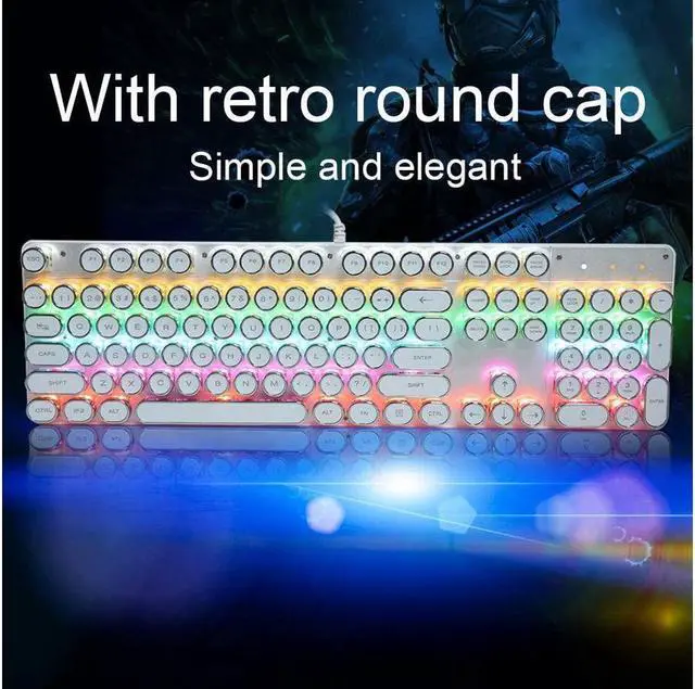 Alt view image 3 of 7 - BONAEVER USB LED Backlit Retro Typewriter Mechanical Keyboard -Blue Switch - Round Keycaps -104 Keys Gaming Keyboard Mechanical Gaming Keyboard for PC/Mac/Gamer