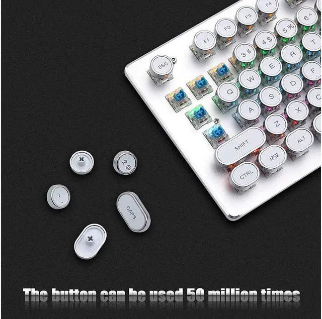 Alt view image 5 of 7 - BONAEVER USB LED Backlit Retro Typewriter Mechanical Keyboard -Blue Switch - Round Keycaps -104 Keys Gaming Keyboard Mechanical Gaming Keyboard for PC/Mac/Gamer