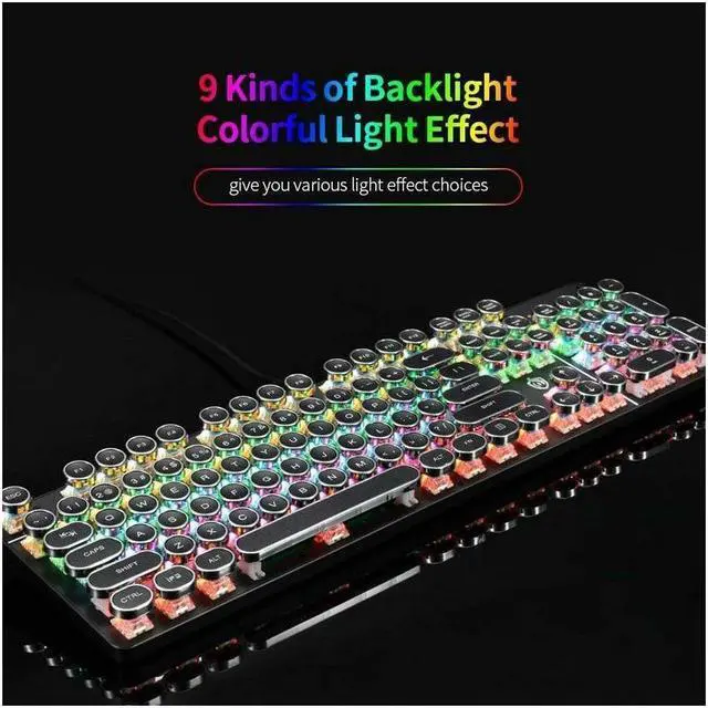 Alt view image 6 of 7 - BONAEVER Mechanical Gaming Keyboard Geeklin Typewriter Rainbow RGB Backlit Keyboard Round Keycaps Wired Mechanical Keyboard Blue Switch for Desktop Computer PC