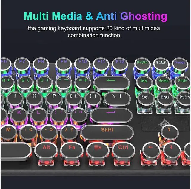Alt view image 4 of 7 - BONAEVER Mechanical Gaming Keyboard Geeklin Typewriter Rainbow RGB Backlit Keyboard Round Keycaps Wired Mechanical Keyboard Blue Switch for Desktop Computer PC