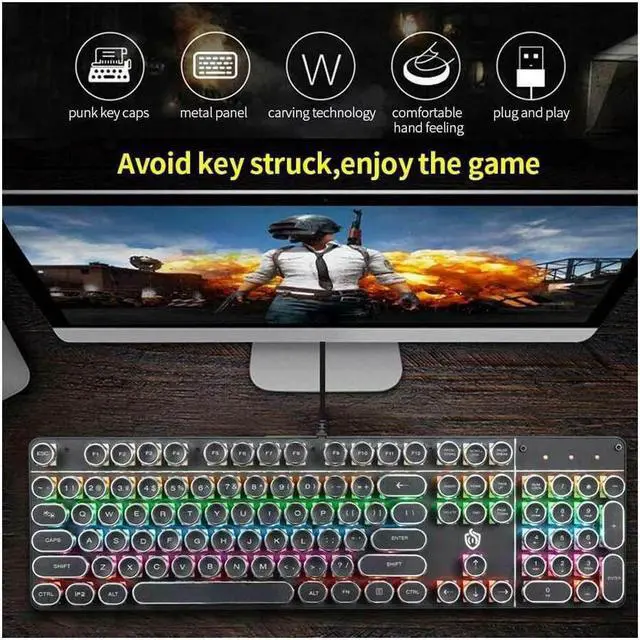 Alt view image 7 of 7 - BONAEVER Mechanical Gaming Keyboard Geeklin Typewriter Rainbow RGB Backlit Keyboard Round Keycaps Wired Mechanical Keyboard Blue Switch for Desktop Computer PC