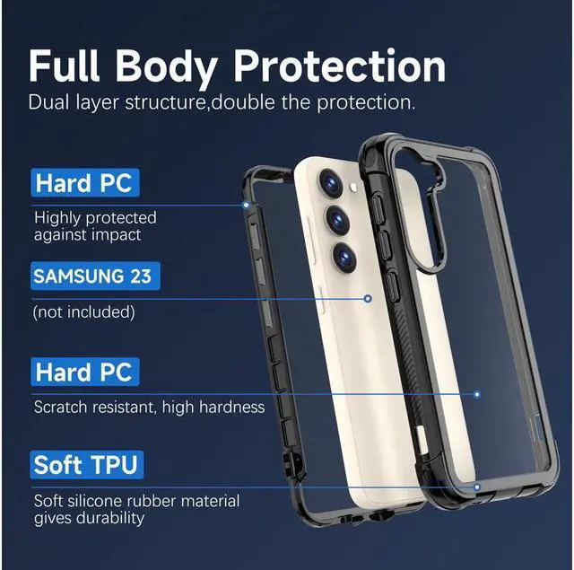 Alt view image 5 of 7 - BONAEVER For Samsung Galaxy S23 6.1 inch Case with Built in Screen Protector Military Grade Protection Shockproof Protective Cover Black