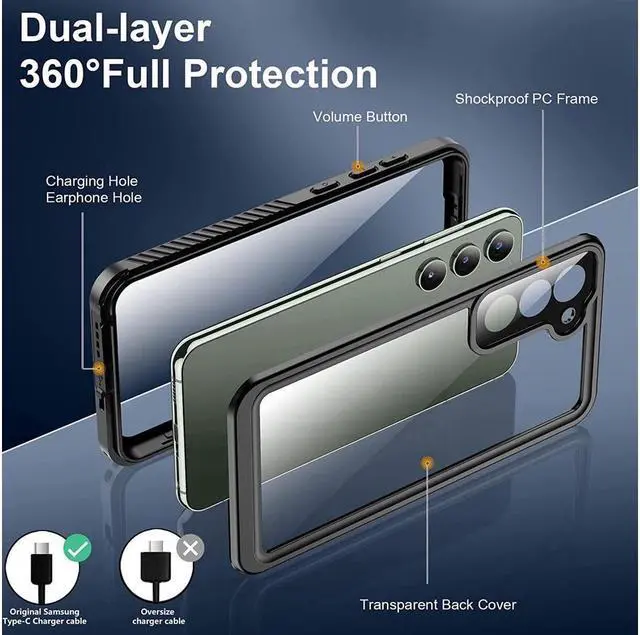 Alt view image 7 of 7 - BONAEVER For Samsung Galaxy S23 6.1 inch Case Waterproof Built-in Screen Protector [12FT Military Shockproof] IP68 Waterproof Full-Body Anti-Scratched Rugged Case