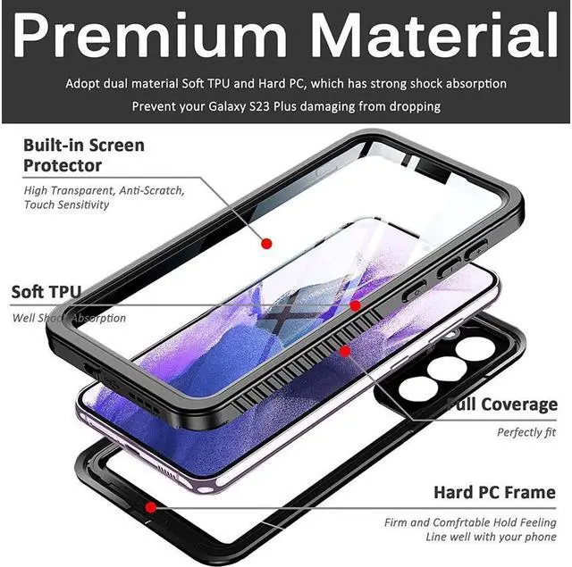 Alt view image 3 of 7 - BONAEVER For Samsung Galaxy S23 Plus Case Waterproof with Built-in Screen Protector Full Sealed Under-Water Shockproof Waterproof Protective Cover for Galaxy S23+ 5G