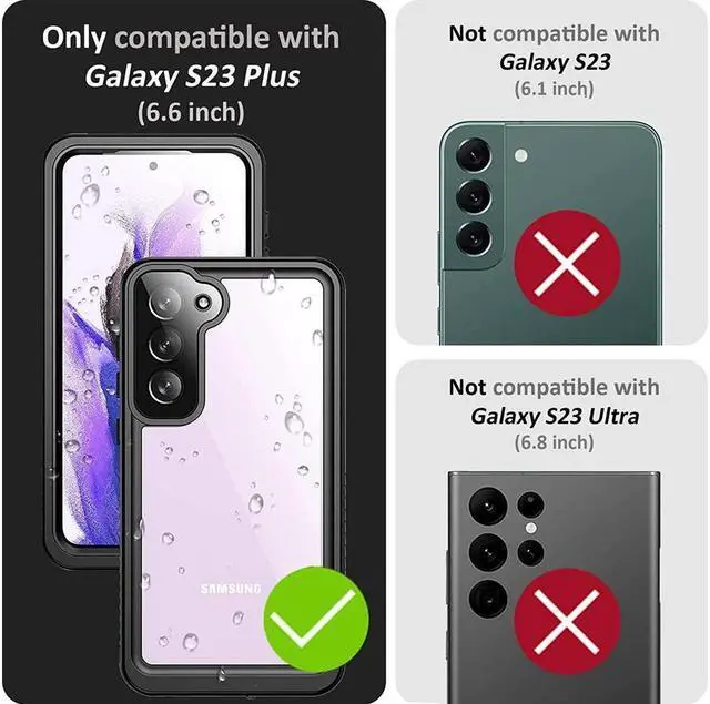 Alt view image 7 of 7 - BONAEVER For Samsung Galaxy S23 Plus CaseS23 Plus Waterproof Case with Built-in Screen Protector Rugged Shockproof Full Protective Case for Samsung S23 Plus Black