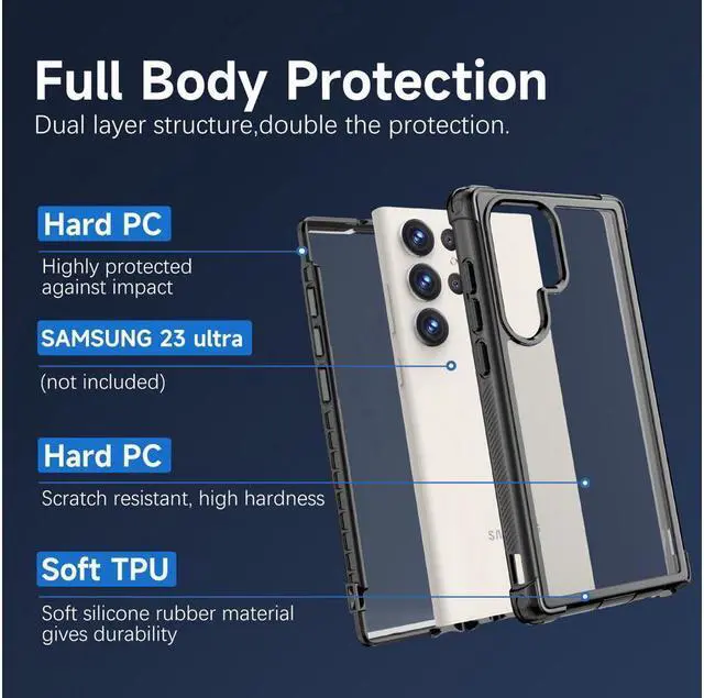 Alt view image 5 of 7 - BONAEVER For Samsung Galaxy S23 Ultra 6.8 inch Case with Built in Screen Protector Military Grade Protective Shockproof Protective Cover Black