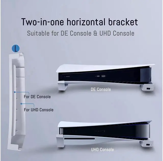 Alt view image 3 of 7 - BONAEVER Horizontal Stand for PS5 with 4 USB Extension Cabinet Console Laydown Holder with Charging Data USB Hub For Play Station 5 Disc & Digital Edition Console
