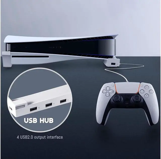 Alt view image 4 of 7 - BONAEVER Horizontal Stand for PS5 with 4 USB Extension Cabinet Console Laydown Holder with Charging Data USB Hub For Play Station 5 Disc & Digital Edition Console