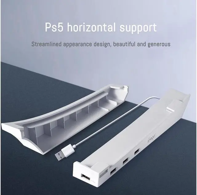Alt view image 7 of 7 - BONAEVER Horizontal Stand for PS5 with 4 USB Extension Cabinet Console Laydown Holder with Charging Data USB Hub For Play Station 5 Disc & Digital Edition Console