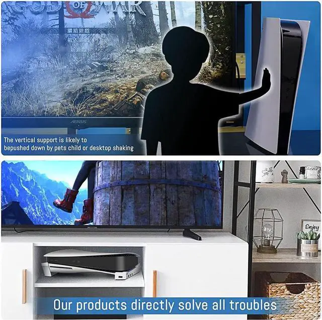 Alt view image 5 of 7 - BONAEVER Horizontal Stand for PS5 with 4 USB Extension Cabinet Console Laydown Holder with Charging Data USB Hub For Play Station 5 Disc & Digital Edition Console