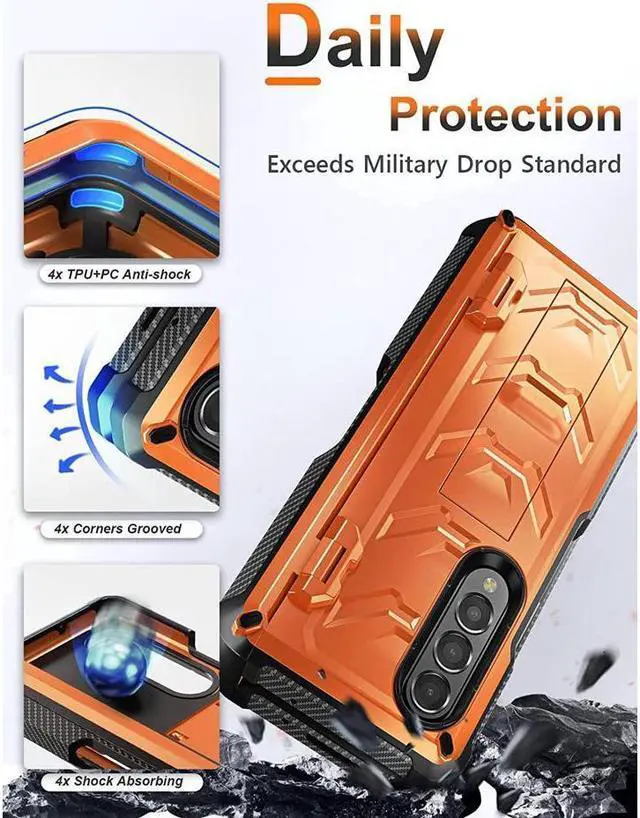 Alt view image 5 of 7 - BONAEVER For Samsung Galaxy Z Fold 4 5G Case with S Pen Holder Built-in Stand and & Screen Protector Full-Body Protective Rugged Phone Cover