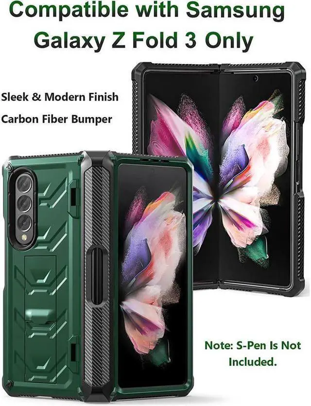 Alt view image 2 of 7 - BONAEVER For Samsung Galaxy Z Fold 3 5G Case with S Pen Holder Built-in Stand Screen Protector Camera & Hinge Protection 360° Protection Phone Cover