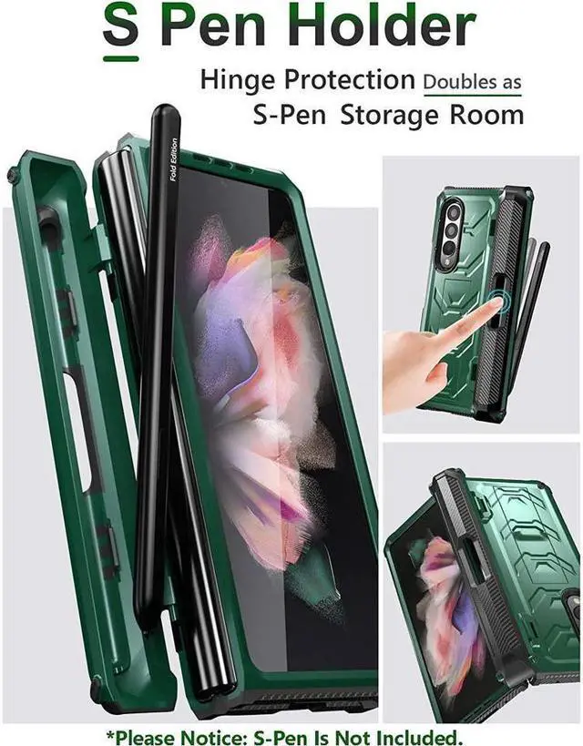 Alt view image 3 of 7 - BONAEVER For Samsung Galaxy Z Fold 3 5G Case with S Pen Holder Built-in Stand Screen Protector Camera & Hinge Protection 360° Protection Phone Cover