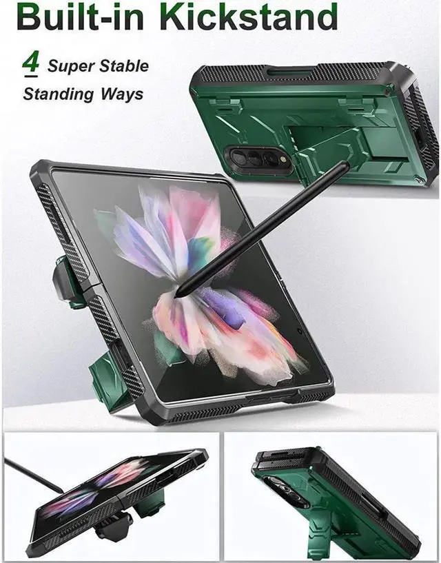 Alt view image 4 of 7 - BONAEVER For Samsung Galaxy Z Fold 3 5G Case with S Pen Holder Built-in Stand Screen Protector Camera & Hinge Protection 360° Protection Phone Cover