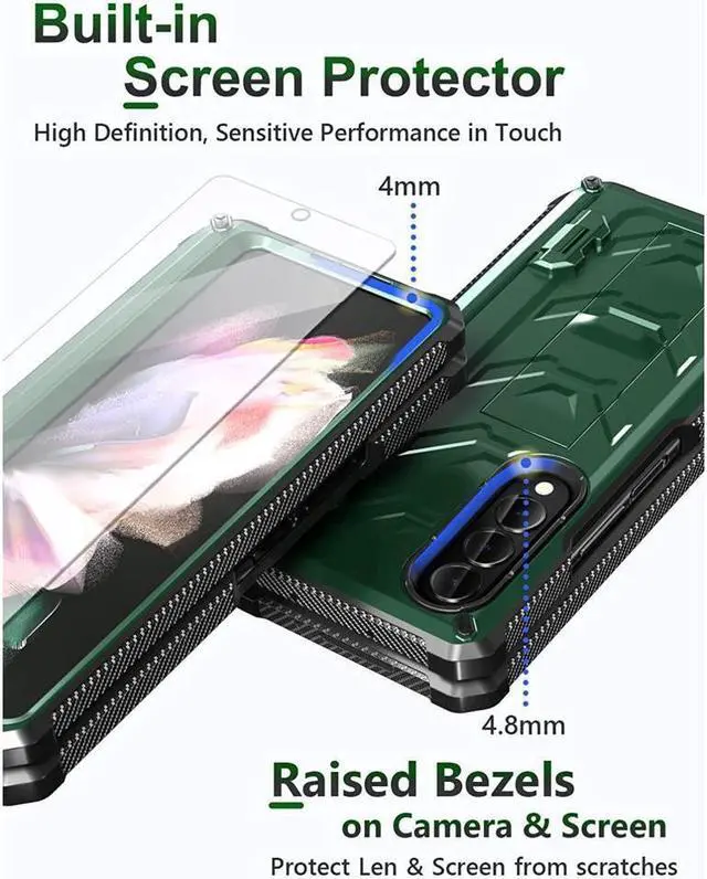 Alt view image 5 of 7 - BONAEVER For Samsung Galaxy Z Fold 3 5G Case with S Pen Holder Built-in Stand Screen Protector Camera & Hinge Protection 360° Protection Phone Cover