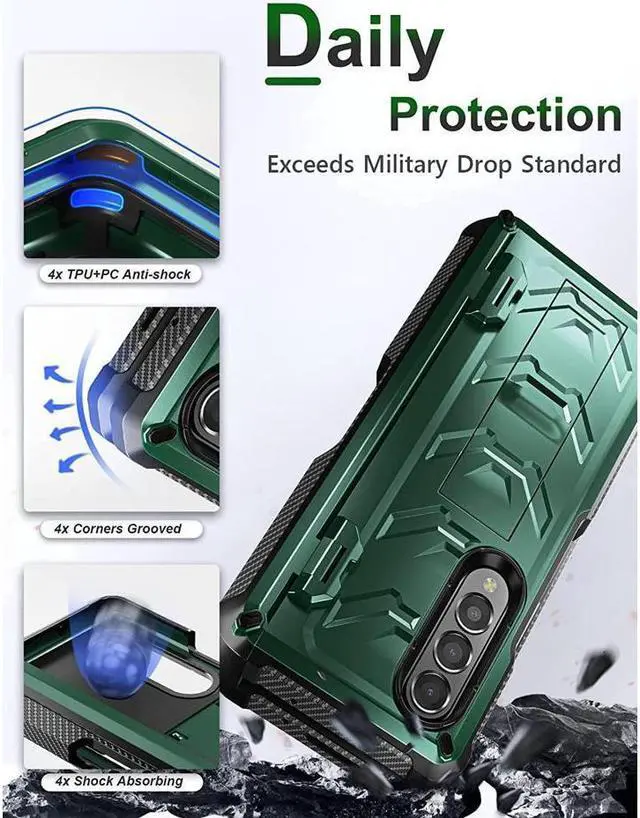 Alt view image 7 of 7 - BONAEVER For Samsung Galaxy Z Fold 3 5G Case with S Pen Holder Built-in Stand Screen Protector Camera & Hinge Protection 360° Protection Phone Cover