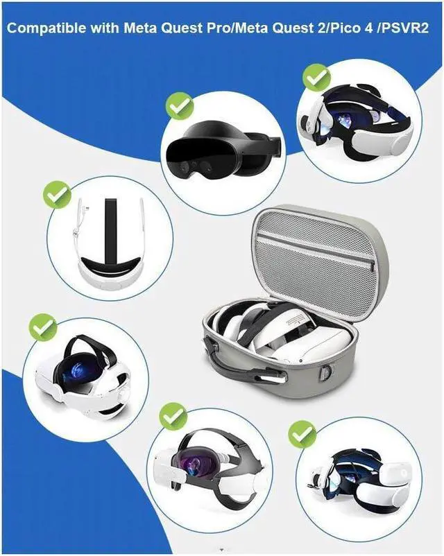 Alt view image 7 of 7 - BONAEVER Carrying Case for Meta Que Stand Pro/Meta Que Stand 2/Pico 4 /PSVR2 Hard Travel Case Storage for PS VR2 Gaming Headset & Controllers & Elite Head Strap Accessories