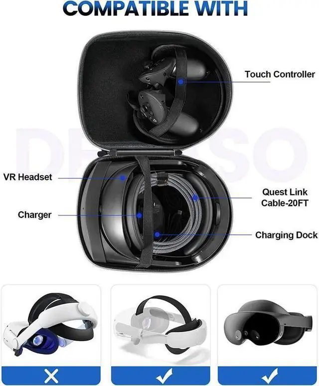 Alt view image 3 of 7 - BONAEVER 6 in 1 Carrying Case for Meta Que Stand Pro/Meta Que Stand 2 Accessories Kit with 20FT Link Cable VR Headset Cleaning Kit Lens Protector for Travel Home Storage