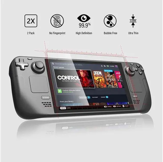 Alt view image 2 of 7 - BONAEVER 7 in 1 Accessories Bundle for Valve Steam Deck 2 Glass Screen Protector 1 Dock Stand 4 Thumb Grip 1 Du Stand Filter Kit 6 Button Skin 1 Protective Cover TPU Clear Case