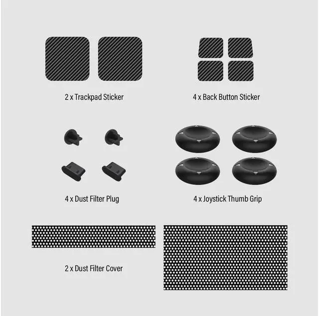 Alt view image 6 of 7 - BONAEVER 7 in 1 Accessories Bundle for Valve Steam Deck 2 Glass Screen Protector 1 Dock Stand 4 Thumb Grip 1 Du Stand Filter Kit 6 Button Skin 1 Protective Cover TPU Clear Case