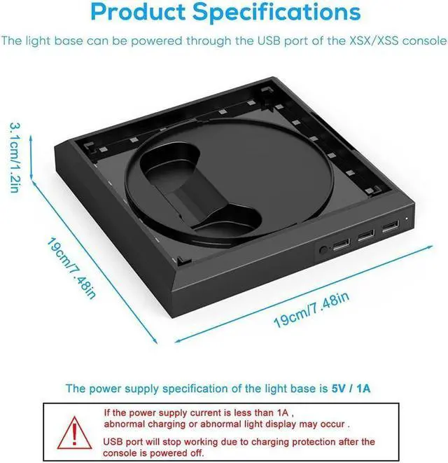 Alt view image 4 of 7 - BONAEVER LED Light Stand Station for Xbox Series X / S with 3 Ports USB Hub 2.0 High Speed USB Hub Splitter Colorful RGB Light Stand Compatible with Xbox Series X/S Console