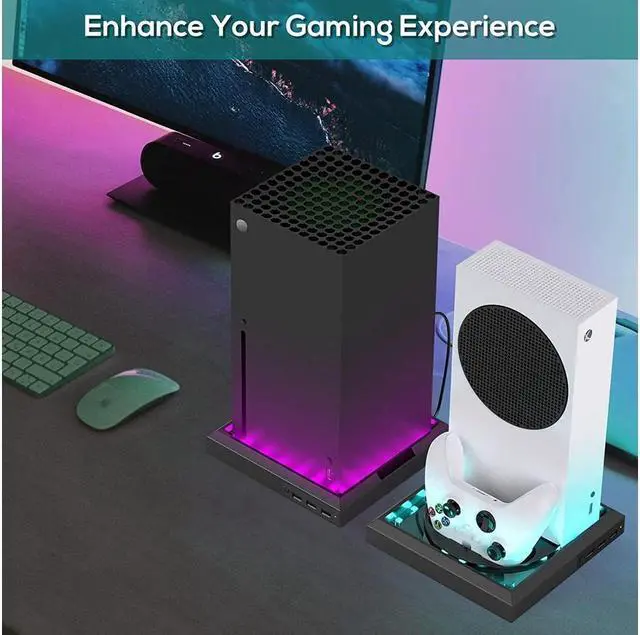 Alt view image 7 of 7 - BONAEVER LED Light Stand Station for Xbox Series X / S with 3 Ports USB Hub 2.0 High Speed USB Hub Splitter Colorful RGB Light Stand Compatible with Xbox Series X/S Console