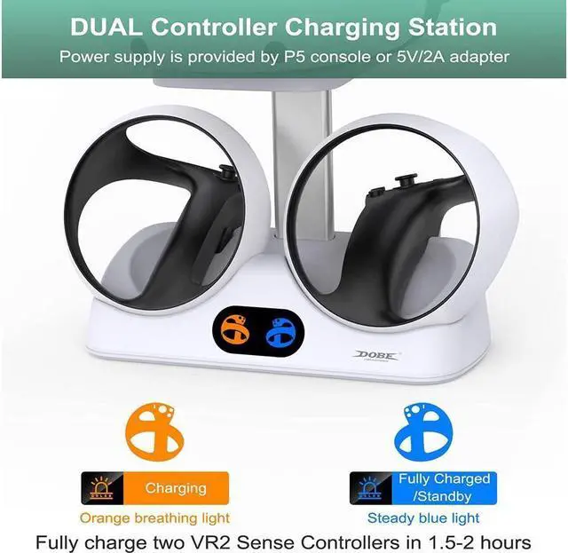 Alt view image 2 of 7 - BONAEVER Dual Charging Stand for PSVR2 PS5 Controller Charging Station with PSVR Gaming Headset with USB-C Port A Micro-USB Cable for PS5 Accessories